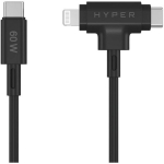Hyper USB-C kuni USB-C ja Lightning h&uuml;briid 60W kaabel HJ4010BKGL, 1.5m, must, kiire laadimine, takerdumatu