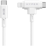 Hyper HyperJuice Silikoon USB-C kuni USB-C ja Lightning h&uuml;briid 60W kaabel HJ4010WHGL, 1.5m, 60W, kiire laadimine, takerdumatu