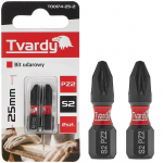 Ietekmes skrūvgrieža uzgaļi PZ2 25mm, Tvardy, T00174-25-2, S2 tērauds, magnētiskais gals, 2 gab. komplekts