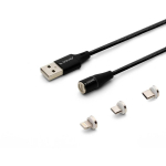 Savio CL-155 USB-kaabel, 2 m, USB 2.0, USB-C, Micro USB A/Lightning, must, magnetiline, 480 Mbit/s