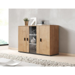 Cama Meble SOHO S7 SOHOKOM LEF, 1200mm, 410mm, 800mm, 3 ust, 4 riiulit, lefkas tamm/must, matt, lamineeritud, klaas