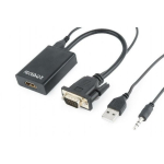 Gembird I/O adapter A-VGA-HDMI-01 VGA HDMI-ks, 0.15 m, must, 1 HDMI, 1 15pin D-sub, vajalik USB toide