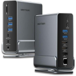 Vention dokk TPUH0, 15-in-1, USB 3.2 Gen 2 Type-C, 100 W, 10 Gbit/s, 4K, 60 Hz, 3 monitori, 0.5 m USB kaabel