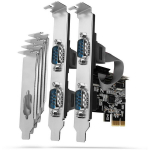 Axagon Adapter PCEA-S4N 4x RS-232 250 kBd PCIe 5 Gbit/s, CE, RoHS, SP ja LP, 1 tk.