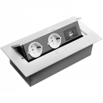 Pistikupesa, laua sisse ehitatav, 2 pesa, 2xUSB, ilma juhtmeta, valge; AE-PBU02GS-10 GTV