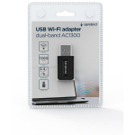 Gembird Traadita adapter WNP-UA1300-03 1300 Mbps, USB 3.0, Dual-band 2.4 GHz/5 GHz, 2x2 antenn, Must