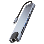 Media-Tech HUB 8 in 1 GIGA LAN MT5046, 100 W, 8 porti, 4K HDMI, USB-C PD, alumiiniumkorpus