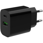 Gembird Lādētājs TA-UC-PDQC20-01-BK, 2-porti, 20 W, Type-C 20 W PD, Type-A 20 W QC 3.0, Aizsardzība pret pārslodzi, pārkar&scaron;anu