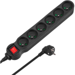 Maclean pikendus MCE187, 3m, 2300W, 6 pesa, must, laste kaitse, valgustatud l&uuml;liti