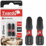 Ietekmes skrūvgrieža uzgalis PZ2 25mm, Tvardy, T00175-25-2, S2 tērauds, magnētiskais gals, 2 gab. komplekts