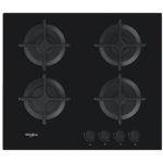 Whirlpool Gaasi pliit AKT616NB, 59cm, 4 gaasipinda, mehaaniline juhtimine, malmist toed, karastatud klaas