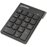 Manhattan Numeric Keypad, Wireless (2.4GHz), USB-A Micro Receiver, 18 Full Size Keys, Black, Membrane Key Switches, Auto Power Management, Range 10m, AAA Battery (included), Windows and Mac, Three Year Warranty