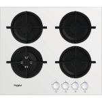 Whirlpool Gaasipliit AKT625WH, 60cm, 7800W, 4 gaasipinda, mehaaniline juhtimine, malmist toed, karastatud klaas