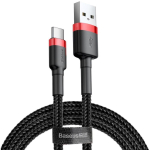 Baseus CATKLF-U91 USB-kaabel, USB 2.0, 3 m, USB A kuni USB C, must, nailonist punutis, alumiiniumist pistikud