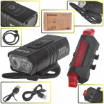 Ūdensizturīgs velosipēda gaismu komplekts USB IPX4 &ndash; priek&scaron;ējā gaisma 800lm + aizmugurējā gaisma 120lm, K02313, Keltin