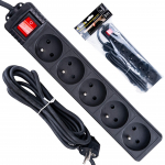 Melna pagarinātāja vads ar slēdzi, Keltin, K00246B-C, 5 kontaktligzdas, 3m, ar zemējumu