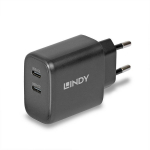 Lindy Laadija 73438 65W 2 x USB Type-C, Sissejuhatav pinge 100-240 V, Maksimaalne pinge 20 V, Kiire laadimine, &Uuml;levoolu kaitse