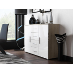 Cama Meble UNI DS/BI k&uuml;lgkap, 1320x920x380mm, 2 ust, 4 sahtlit, 2 riiulit, sonoma tamm/valge l&auml;ikiv