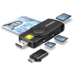 Axagon nutikas kaardilugeja CRE-SMP2A USB-C, USB 2.0, 4 pesa, microSD kaart, SIM, must, CE, RoHS