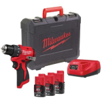Milwaukee M12 BLDDRC-203C 4933499685, puurimismasin, 12V, 2Ah, 40Nm, 3 akud, laadija, kast