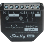 Shelly Kontroller 2PM Gen4, 110-240 V~, 24 VDC, 8 MB, 10 A kanal, 240 V~, < 1.4 W, signaali v&otilde;imendi, Bluetooth v&auml;rav