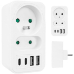Maclean jaotur MCE249 F/W, 100-240VAC, 50-60Hz, 2 pistikut, 2xUSB-A, 2xUSB-C PD 20W, 6A, 16A, valge