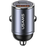 Usams auto laadija USA001368, 30W, 1xUSB, 1xUSB-C, 5V-3A, 9V-3A, 12V-2.5A, alumiiniumisulamist