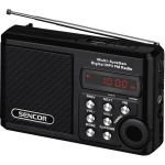 Sencor SRD 215 B taskuraadio, FM 88-108 MHz, LED-ekraan, USB, Micro SD kuni 8 GB, Line-in, 2W RMS, liitiumaku, 10h