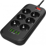 Colorway Toitepistik CW-CHE64B, 17W, 10A, 250V, 6 euro pistikut, 4xUSB, 2m vaskkaabel, laste kaitse