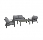 Aiam&ouml;&ouml;blikomplekt TOMSON laud, diivan ja 2 tooli, tumehall alumiiniumraam, hallid padjad