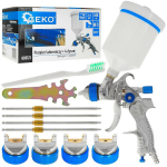 Geko pihusti G03121, HVLP, 600 ml, 170-310 l/min, 3-4 BAR, 1/4" &otilde;huliitmik, metallkorpus, 4 d&uuml;&uuml;si 1.4/1.7/2.0/2.5 mm
