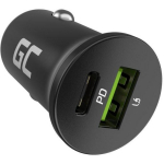 Green Cell PowerRide Nano38 auto laadija CADM-GC-38AC, 38W, 6A, 1x USB-C, 1x USB-A, kiire laadimine, alumiiniumkorpus