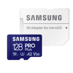Samsung MB-MD128SA microSD PRO Plus 128 GB microSDXC UHS-I U3 V30 A2 m&auml;lukaart kuni 180 MB/s lugemine kuni 130 MB/s Valge koos SD-adapteriga
