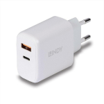 Lindy Laadija 73424, 30W, 100-240V, 2 USB porti, kiire laadimine, &uuml;lepinge kaitse, valge