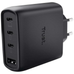 Trust mobiilne laadija MAXO 65W/4-PORT GAN 26067, 65W, 20V, 3xUSB-C, 1xUSB-A, 2m kaabel, must, kiire laadimine, &uuml;lekoormuse kaitse