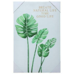 Besk Reprodukcija 40x60cm 9111932, 40x60cm, troopiline monstera leht kuldse tekstiga