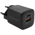 Qoltec 50764 laadija, 35W, 220-240V, 50-60Hz, 5-20V, 2.25A/3A, Type-C, USB-A, must, kiirlaadimine