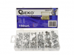 Geko Alumiiniumist Mutrite Komplekt 150tk G02911, 40xM3x9mm, 35xM4x11mm, 25xM5x13mm, 25xM6x15mm, 15xM8x18mm, 10xM10x21mm