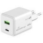 Mediarange Laadija MRMA113-2 45W, 1x USB-C, 1x USB-A, 100-240V, 20V, Kiire laadimine, V0 klassi korpus
