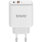 Savio LA-12 laadija, 20W, 100-240V, 0.5A, 50/60Hz, 2 seadet, Power Delivery, Quick Charge, valge