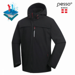 Softshell jakk Atlanta, L, PESSO, 5000g/m&sup2; 24h, 8000 mm, must, kapuutsiga