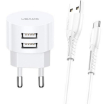 Usams Laadija T20 USA000462, 2xUSB 2,1A, 5V, 10W, 100cm, ABS, USB Type C, nutitelefonidele
