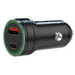 Mediarange Auto Laadija MRMA120 20W, 1x USB-A, 1x USB-C, 12-24V, must, alumiinium