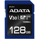Adata m&auml;lukaart ASDX128GUI3V30S-R, 128 GB, lugemiskiirus 100 MB/s, kirjutamiskiirus 60 MB/s, UHS-I, V30, must/sinine