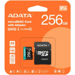Adata m&auml;lukaart micro SDXC AUSDX256GUI3V30SA2-RA1 256 GB, lugemiskiirus 100 MB/s, kirjutamiskiirus 80 MB/s, UHS-I, U3, V30, IPX7