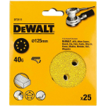 Dewalt Universaalne Liivapaber 125mm 40G 8 Augu ROS Plaadid 25 Tk, Kollane, &Uuml;hildub juhusliku orbiidiga, Stearaatkattega