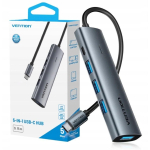 Vention TGZHB USB-C 3.0 jaotur, 5 porti, 4xUSB-A, 1xUSB-C, 5000 Mbit/s, alumiinium, hall