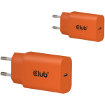 Club3D laadija CAC-3023 30W, 100-240V, 1x USB-C, kiire laadimine, oranž, 2 tk.