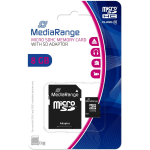 Mediarange m&auml;lukaart micro SDHC 8GB MR957, 8 GB, klass 10, lugemiskiirus kuni 15 MB/s, kirjutamiskiirus 10 MB/s, must