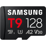 Samsung M&auml;lukaart T9 microSD MB-MH128T/WW, 128 GB, UHS-I U3 Class 10 V30 A2, SD adapter, veekindel, l&ouml;&ouml;gikindel, tolmukindel